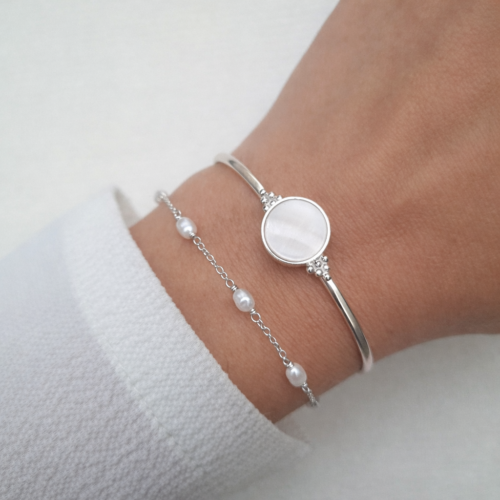 Bracelet billes et nacre en argent 925