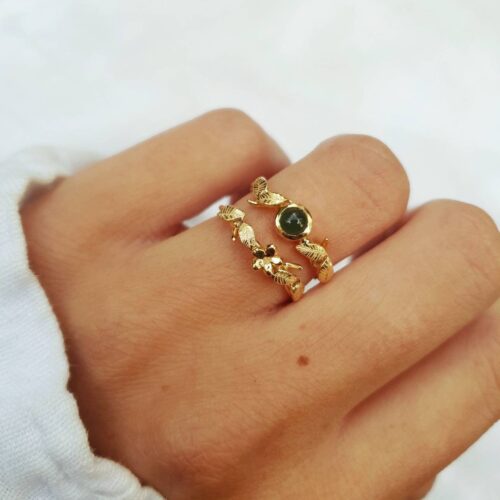 Bague feuilles et aventurine