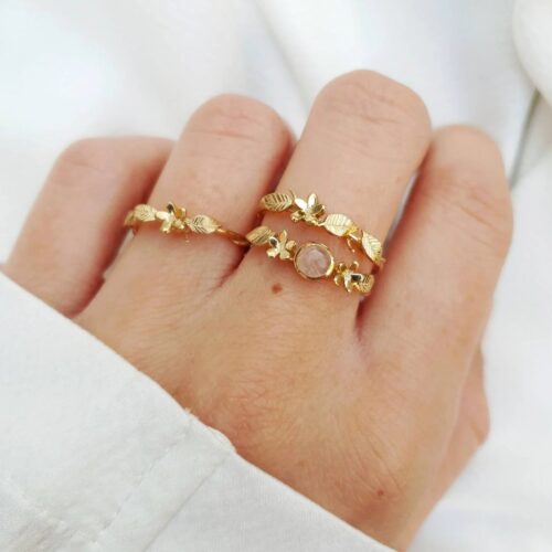 Bague marguerites et quartz rose