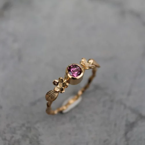 Bague marguerites et tourmaline rose