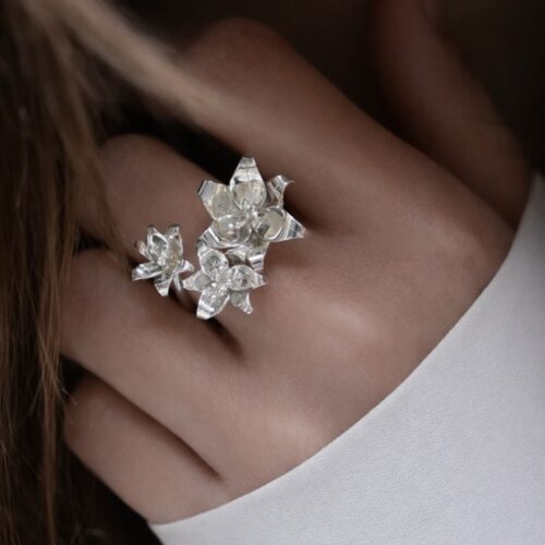 Bague double fleurs de lys en argent 925