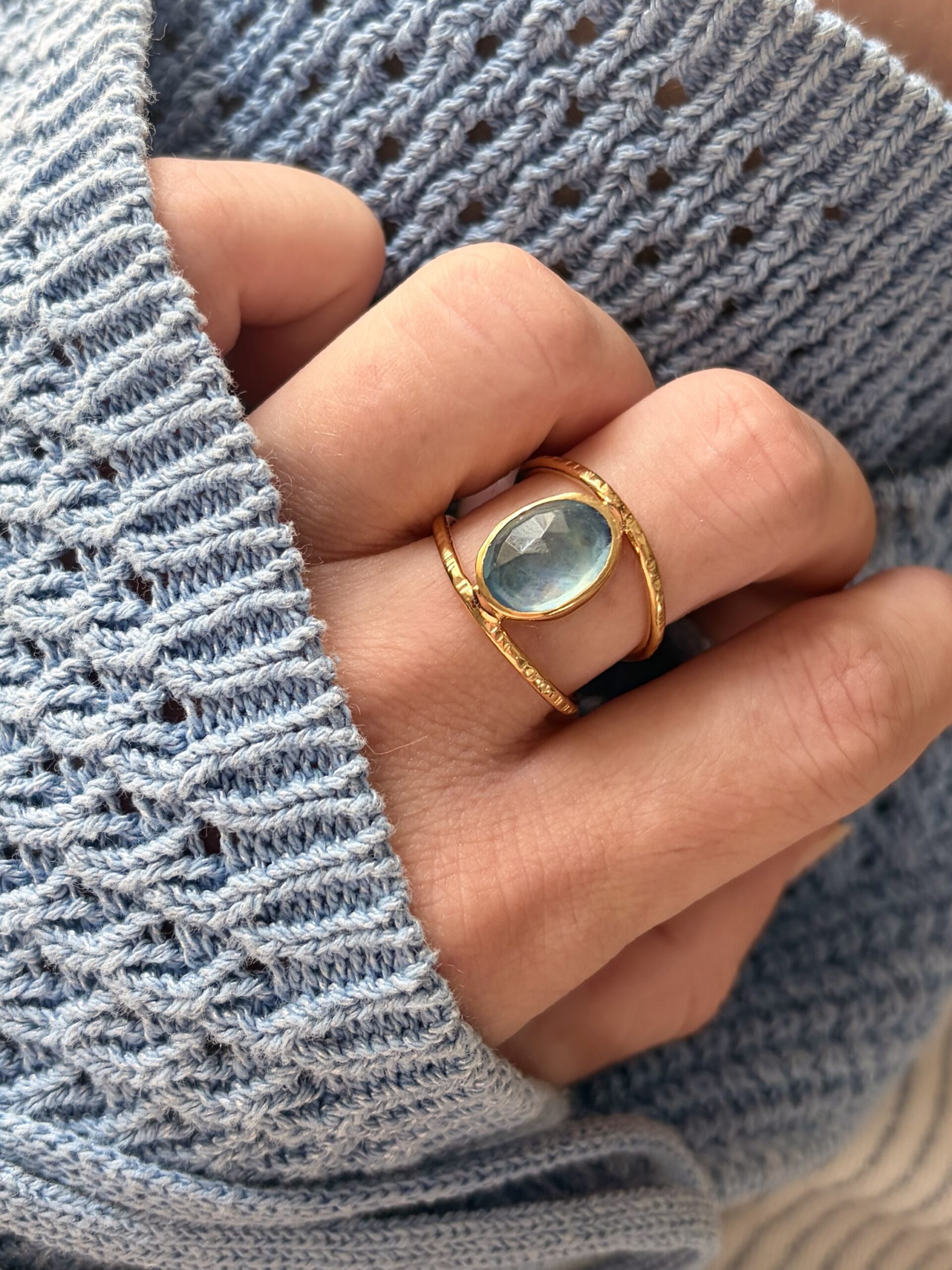 Bague martelée et aigue-marine – Image 4